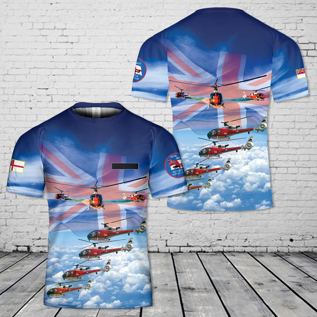 Custom Name Royal Navy The "Sharks" Helicopter Display Team from 1975 to 1992 T-Shirt 3D