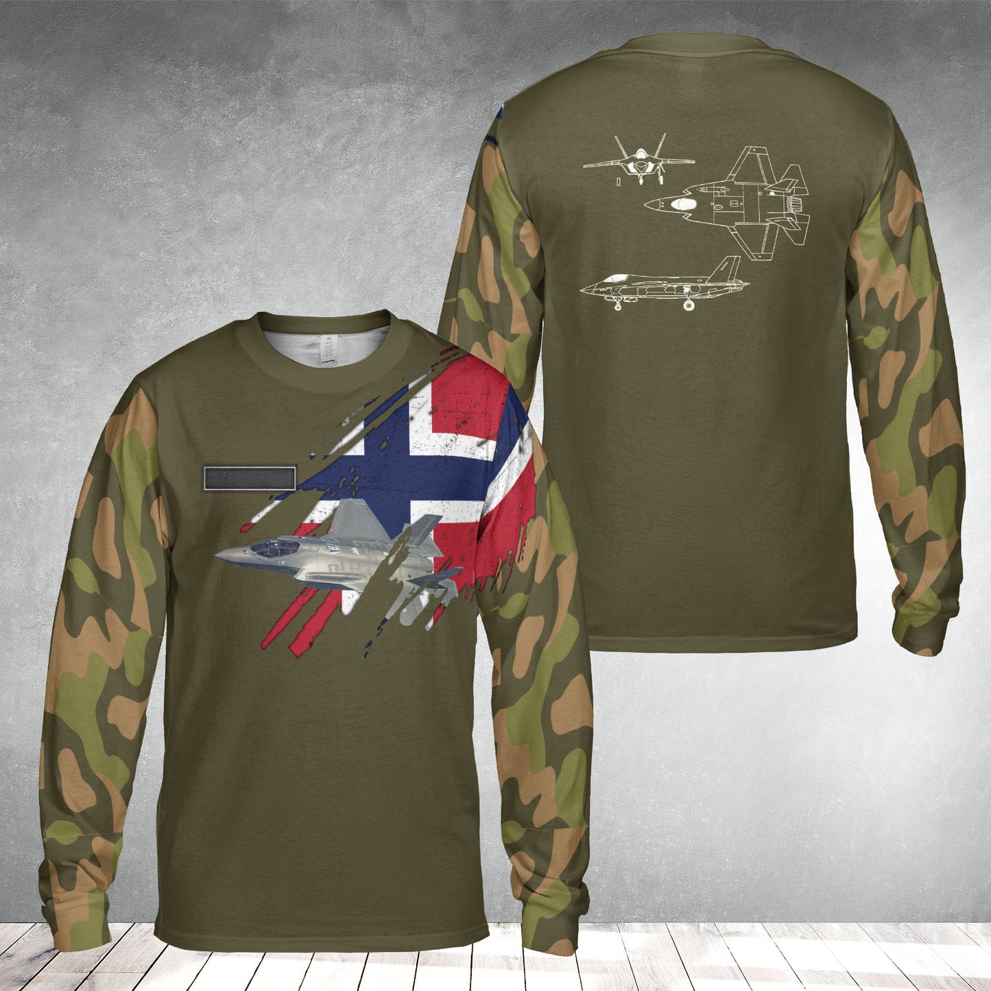 Custom Name Royal Norwegian Air Force F-35 Lightning II AOP Long Sleeve Shirt
