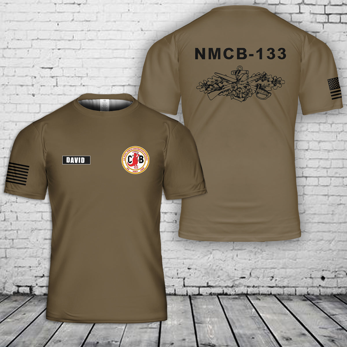 Custom Name SEABEE COMBAT Warfare Specialist NMCB-133 3D T-Shirt