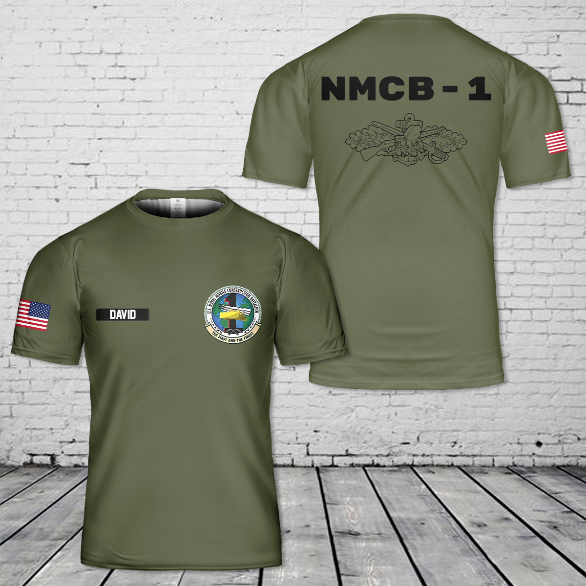 Custom Name SEABEE COMBAT Warfare Specialist NMCB-1 3D T-Shirt