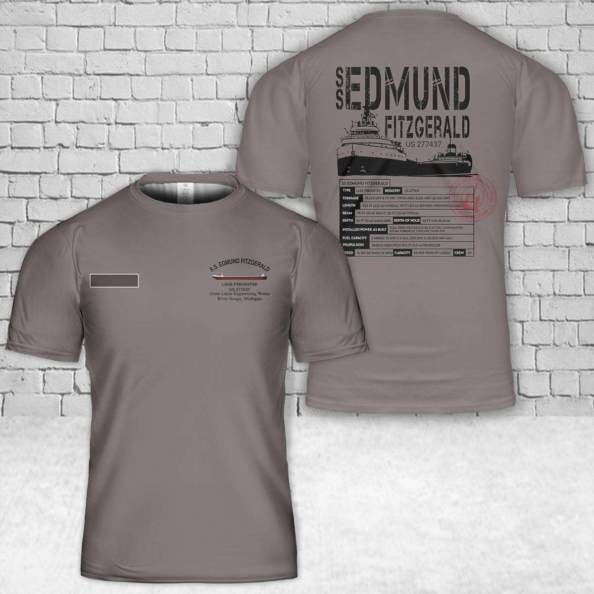 Custom Name SS Edmund Fitzgerald T-Shirt 3D