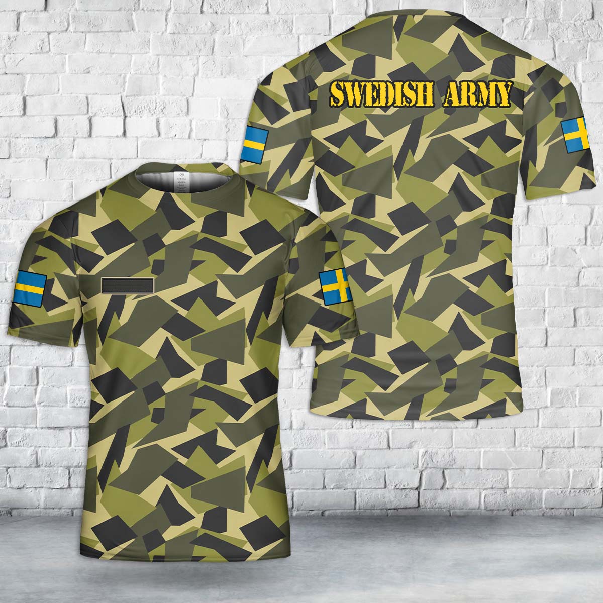 Custom Name Swedish Army M90 Variant CAMO T-Shirt 3D