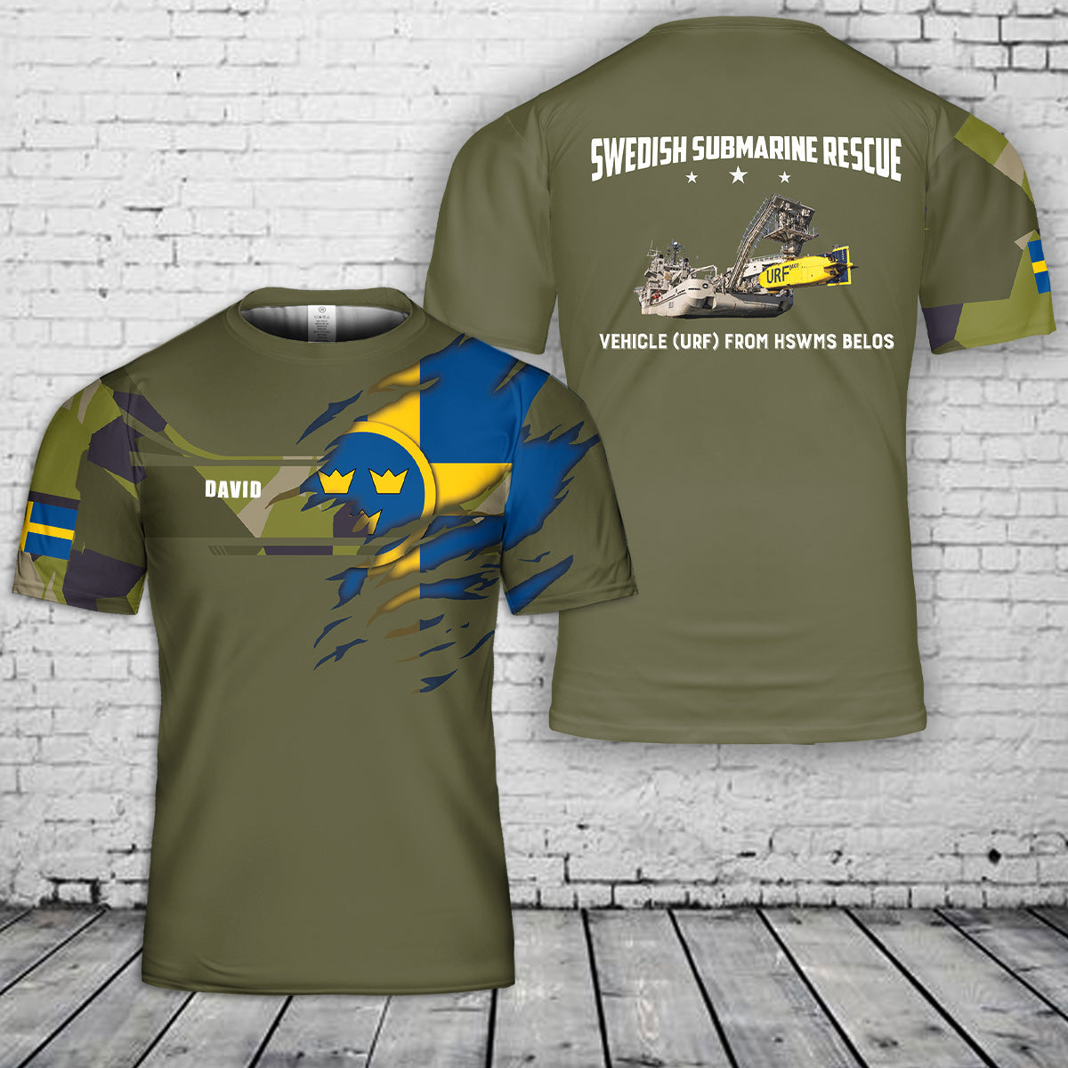 Custom Name Swedish Submarine Rescue Vehicle (URF) from HSwMS Belos 3D T-Shirt
