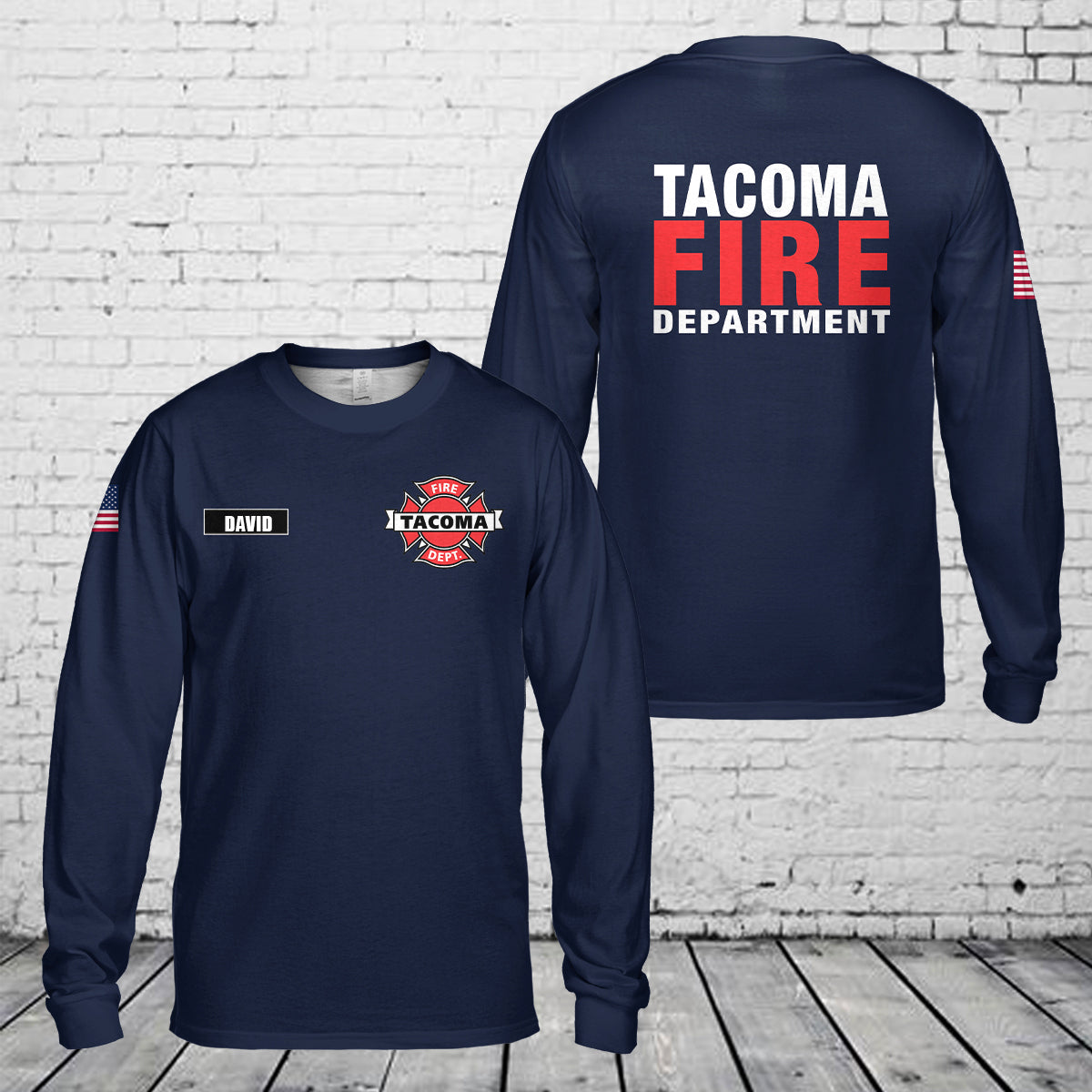 Custom Name Tacoma Washington Fire Department Firefighter Emergency Service AOP Long Sleeve Shirt