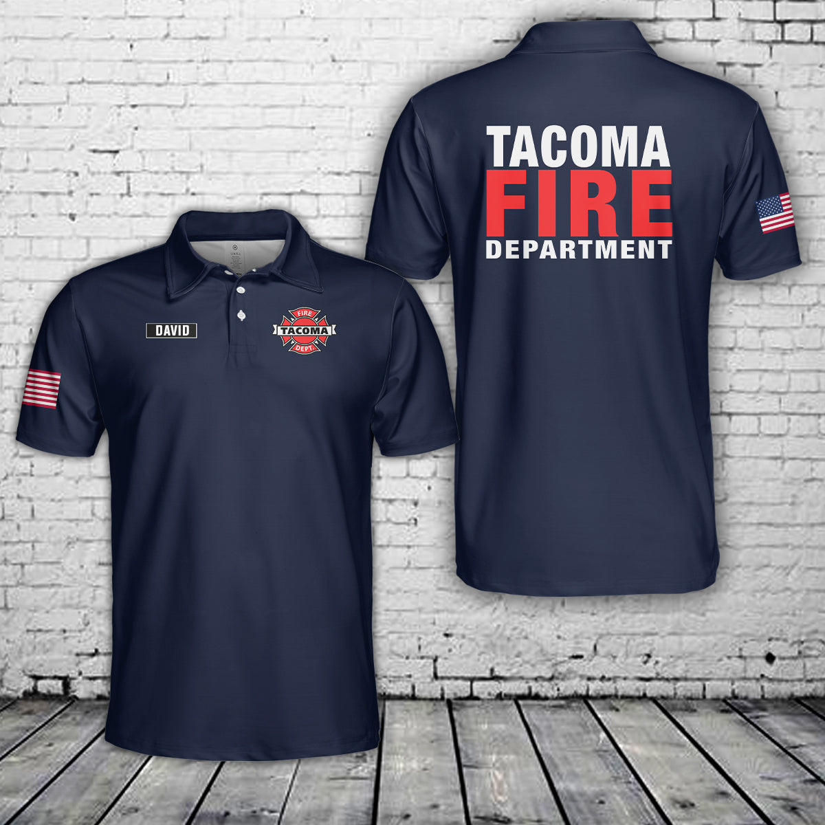 Custom Name Tacoma Washington Fire Department US United State Firefighter Emergency Service Polo Shirt