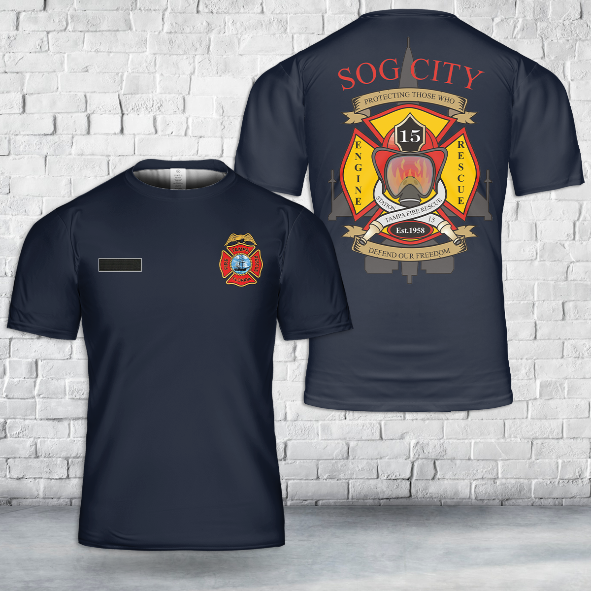 Custom Name Tampa, Florida, Tampa Fire Rescue Station 15 T-Shirt 3D
