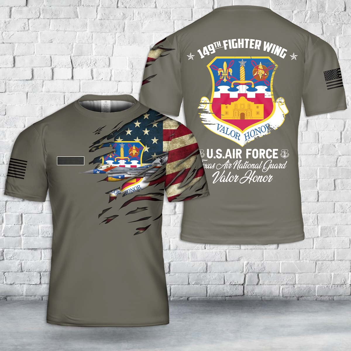 Custom Name Texas Air National Guard 149th Fighter Wing F-16 Fighting Falcon Lone Star Gunfighters T-Shirt 3D