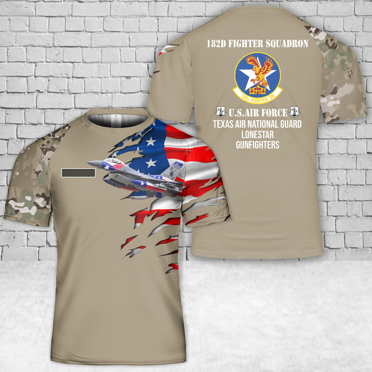 Custom Name Texas Air National Guard 182d Fighter Squadron F-16 Fighting Falcon T-Shirt 3D
