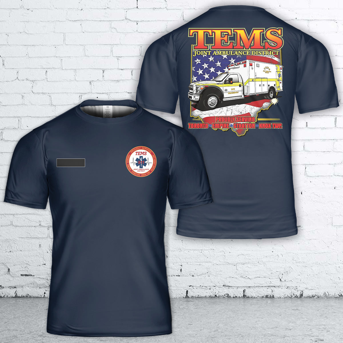 Custom Name Toronto, Ohio, TEMS Joint Ambulance District T-Shirt 3D