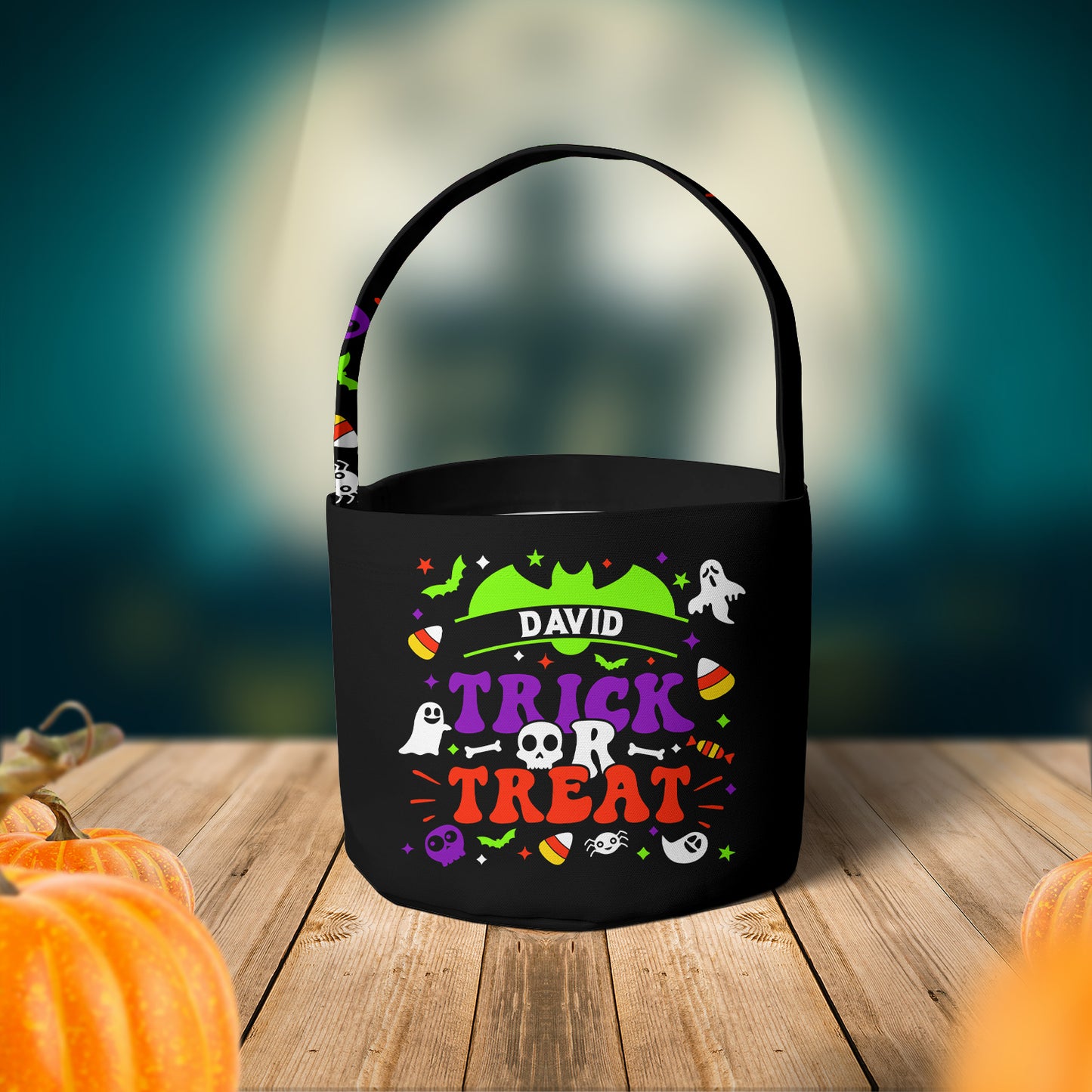 Custom Name Trick or Treat Halloween Fabric Basket