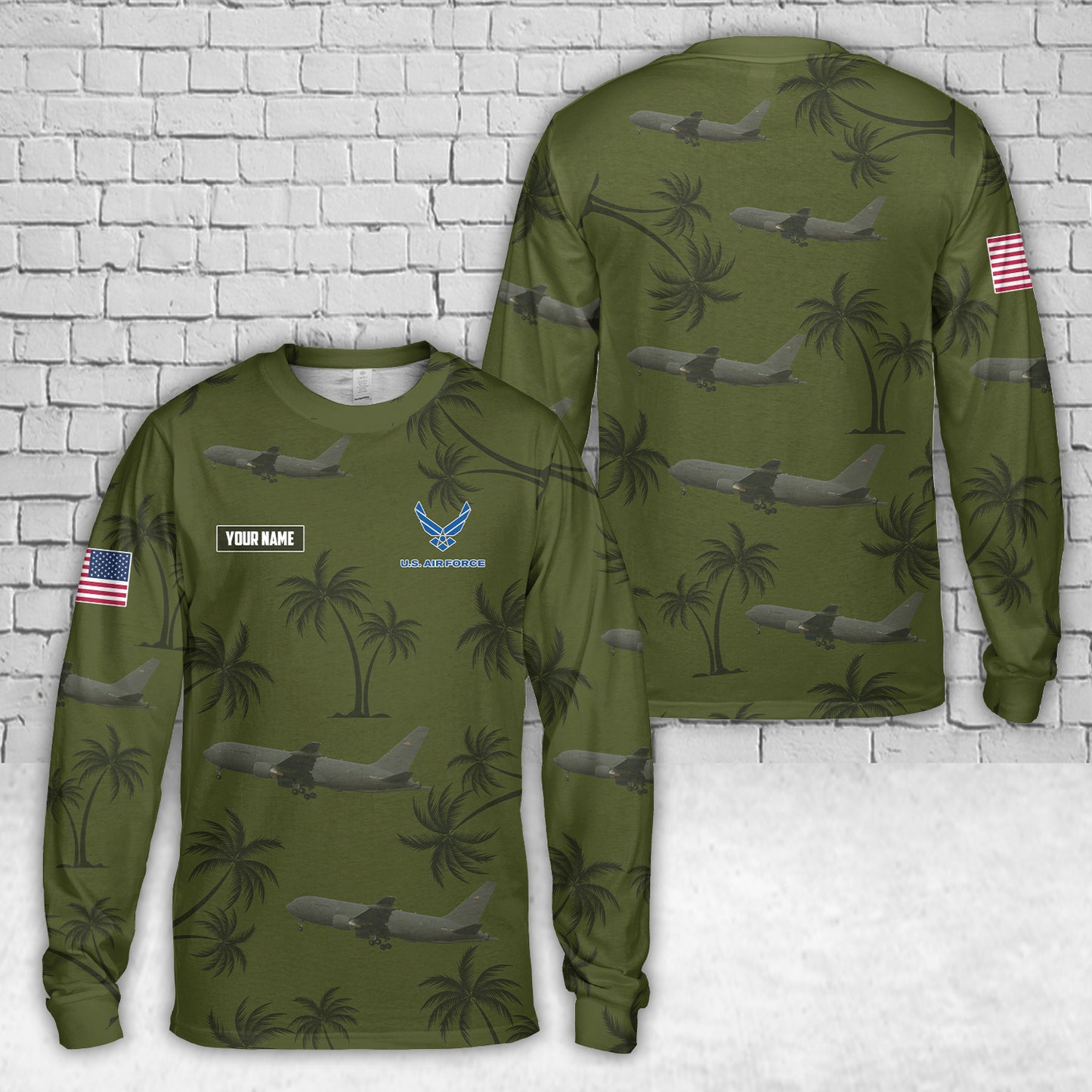 Custom Name USAF Boeing KC-46A Pegasus AOP Long Sleeve Shirt