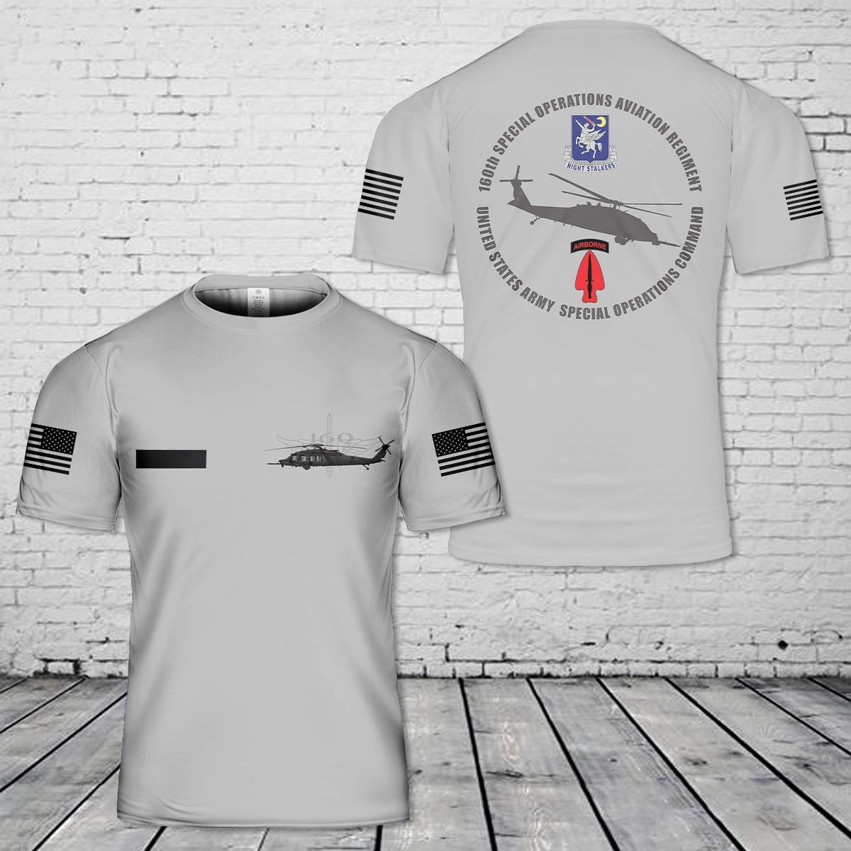 Custom Name US ARMY 160th SOAR “Night Stalkers” MH-60M Black Hawk T-Shirt 3D