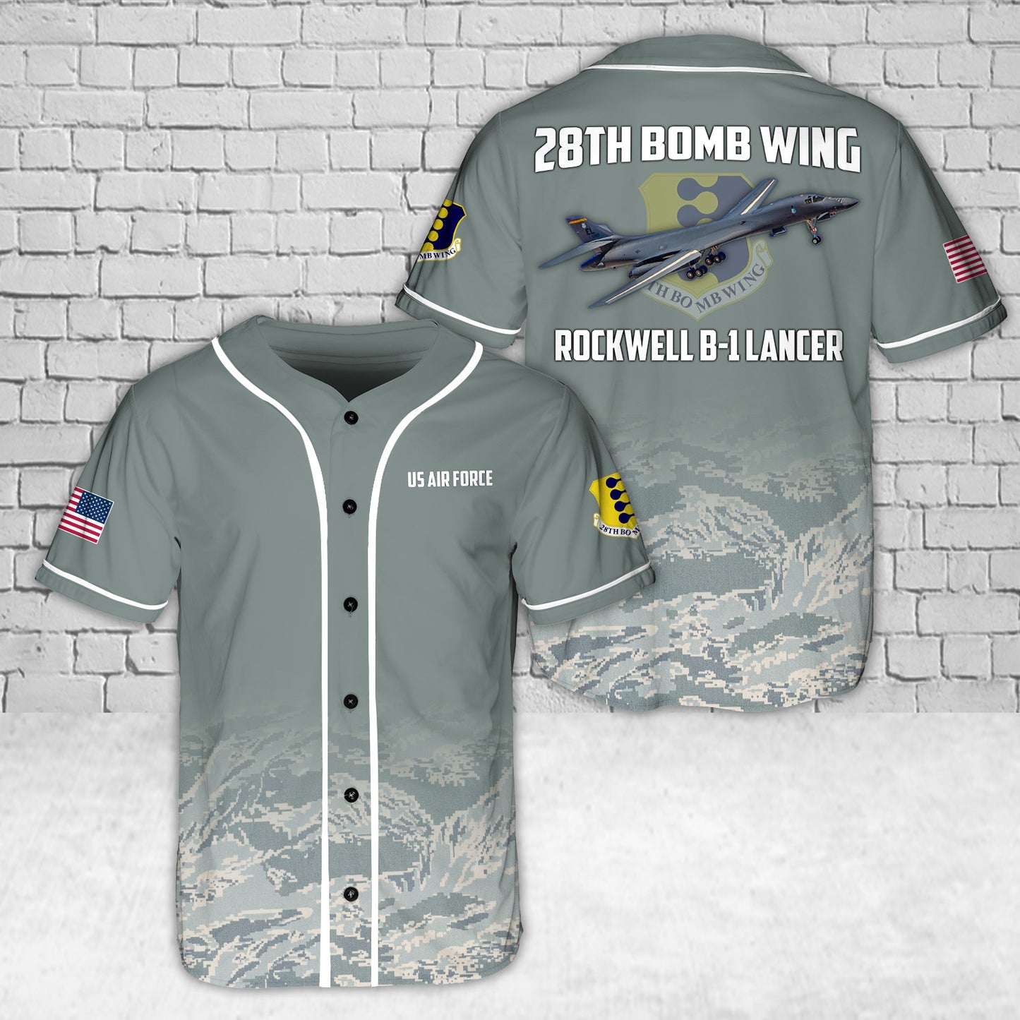 Custom Name US Air Force 28th Bomb Wing Rockwell B-1 Lancer 86-0097 Baseball Jersey
