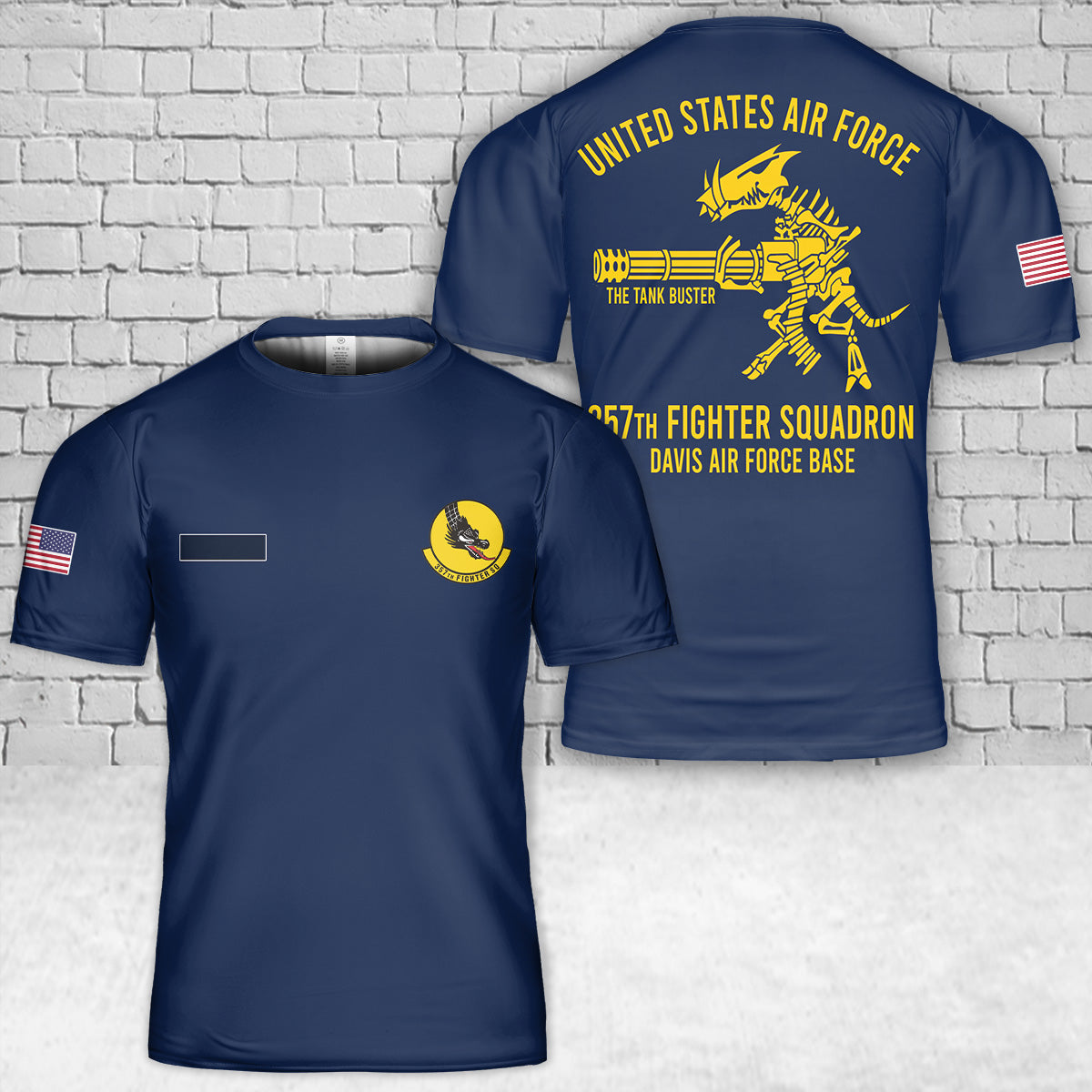 Custom Name US Air Force 357th Fighter Squadron Davis Air Force Base T-Shirt 3D