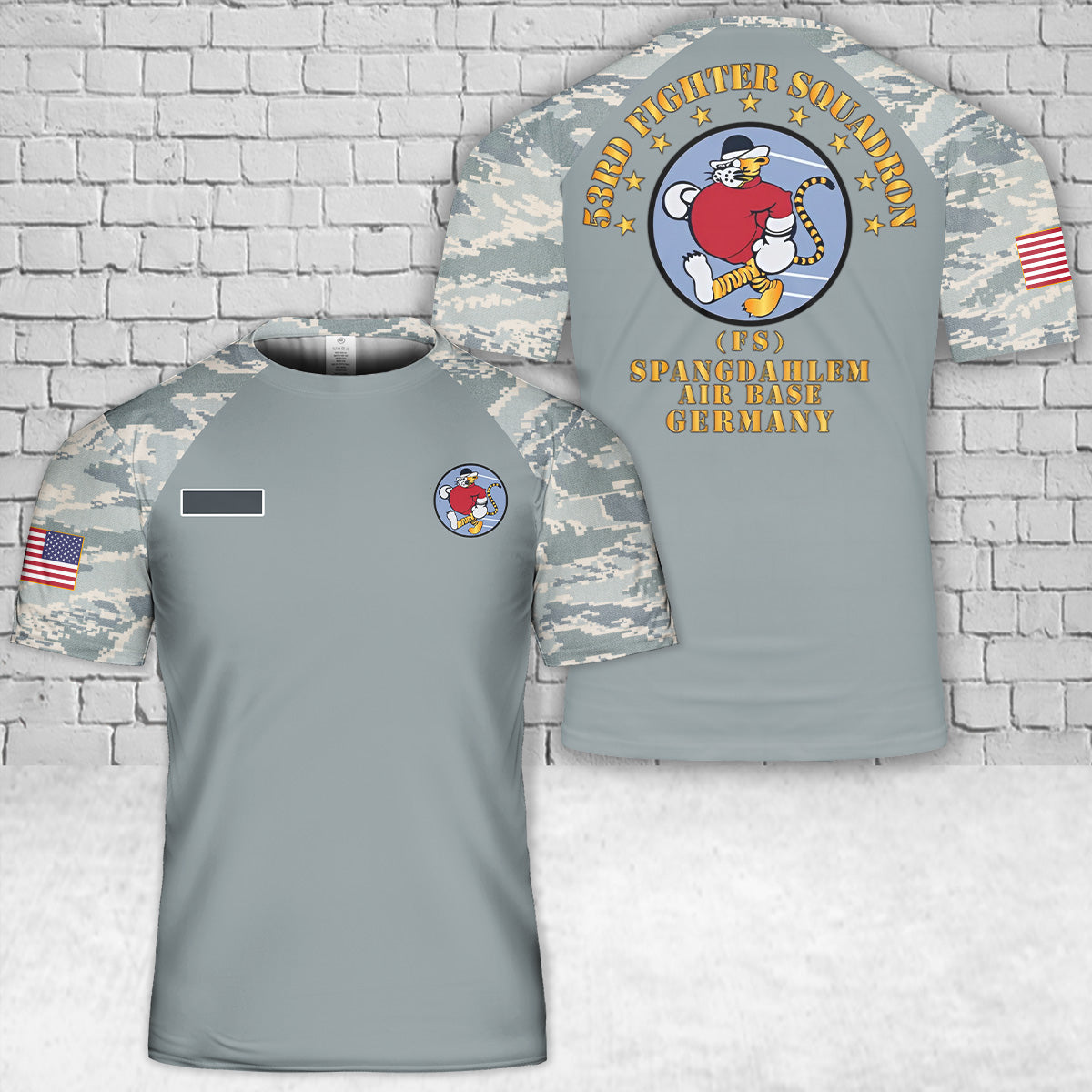 Custom Name US Air Force 53rd Fighter Squadron - Spangdahlem Air Base, Germany T-Shirt 3D