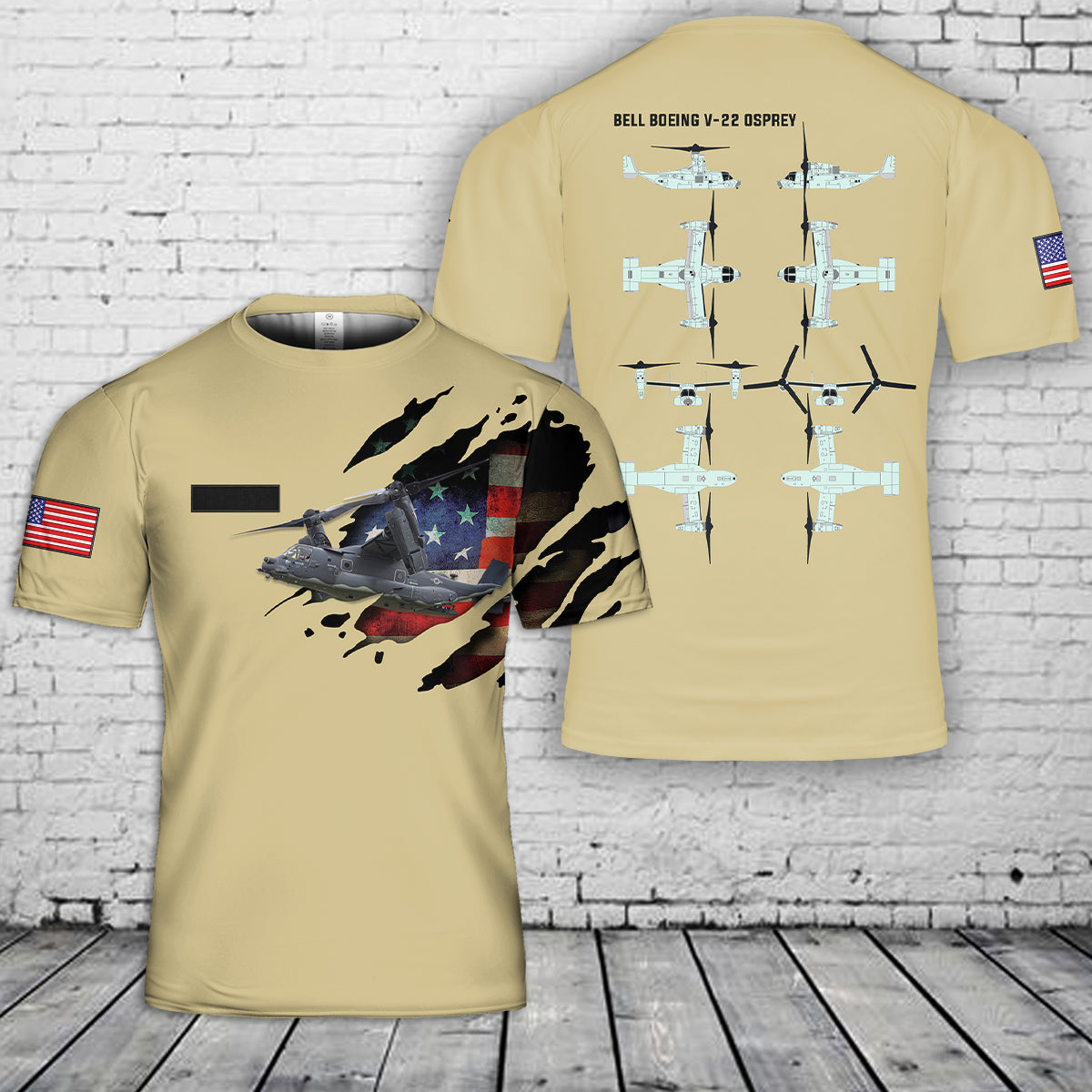 Custom Name US Air Force Bell Boeing V-22 Osprey Sand Color T-Shirt 3D