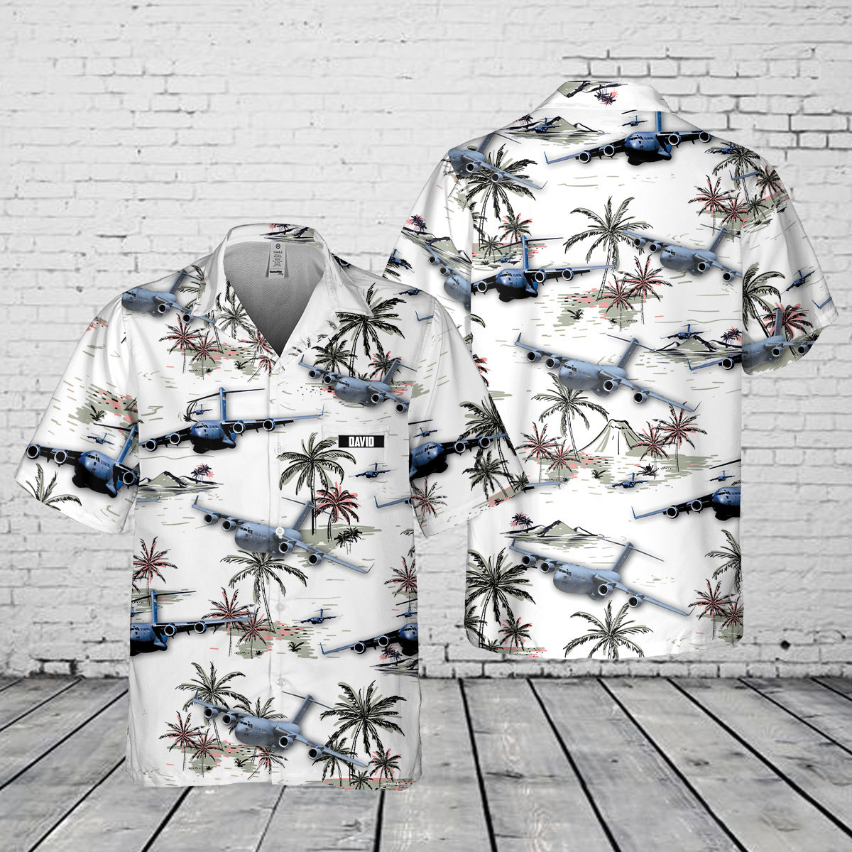 Custom Name US Air Force Boeing C-17 Globemaster III Pocket Hawaiian Shirt