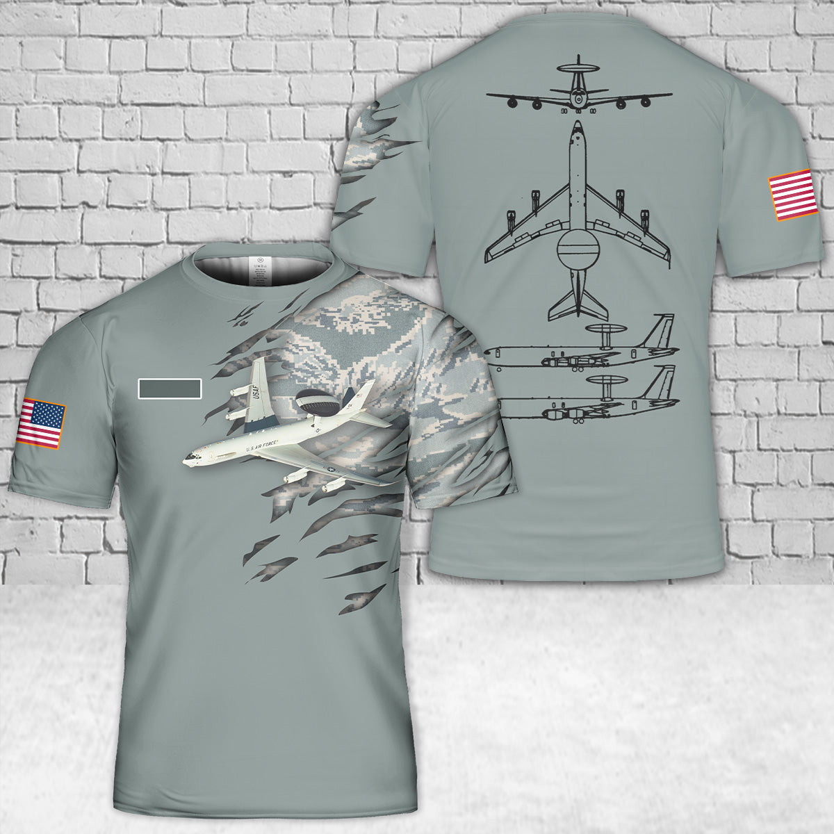 Custom Name US Air Force E-3 Sentry AWACS T-Shirt 3D
