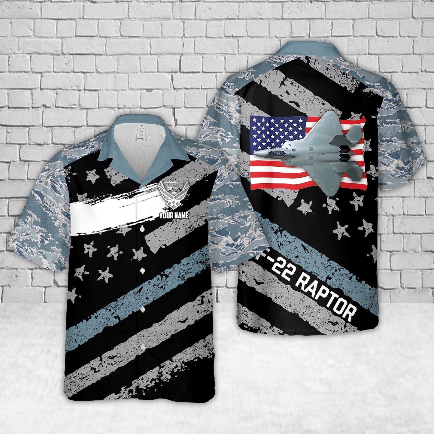 Custom Name US Air Force F-22 Raptor Aircraft Flag Hawaiian Shirt
