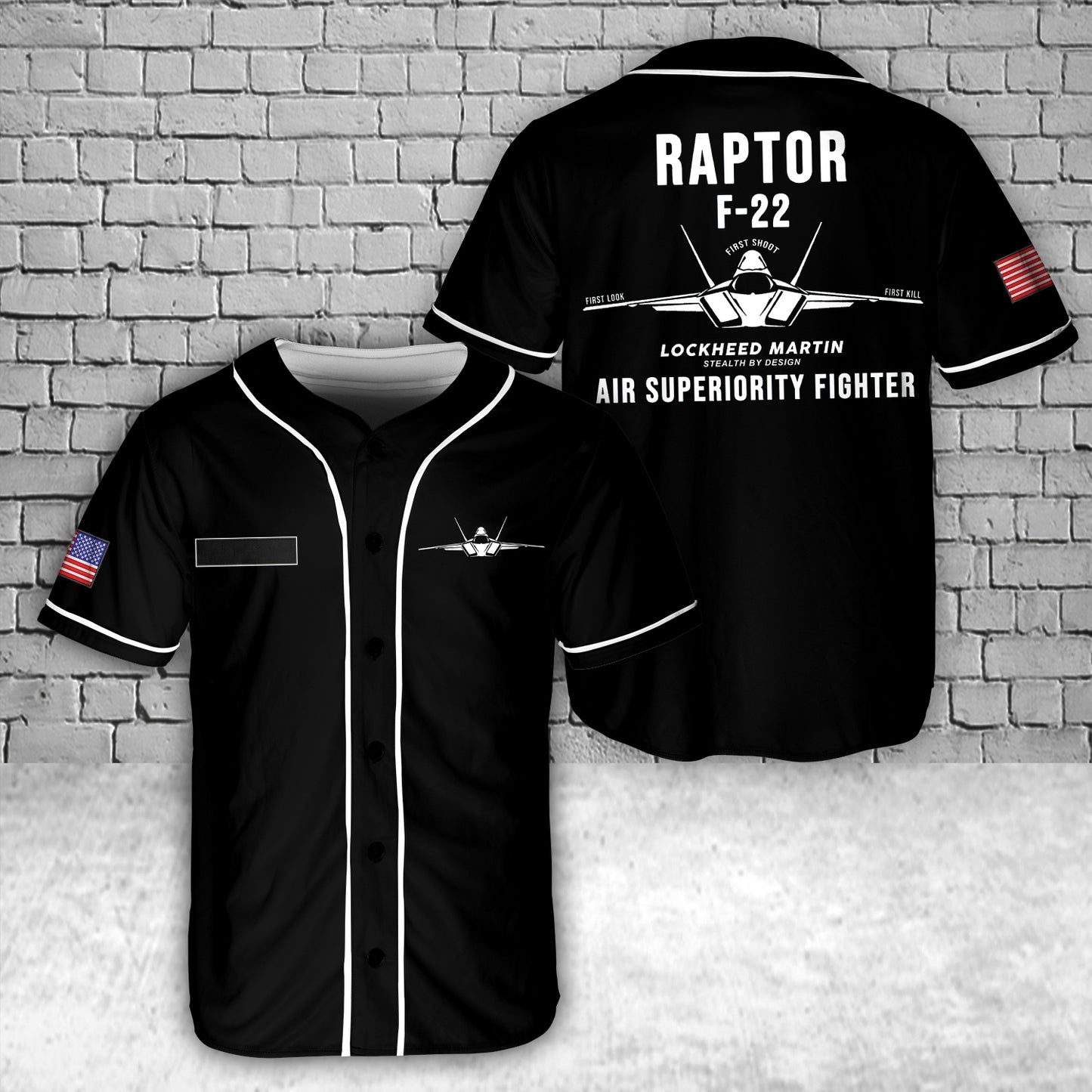 Custom Name US Air Force F-22 Raptor Stealth Air Superiority Fighter Baseball Jersey