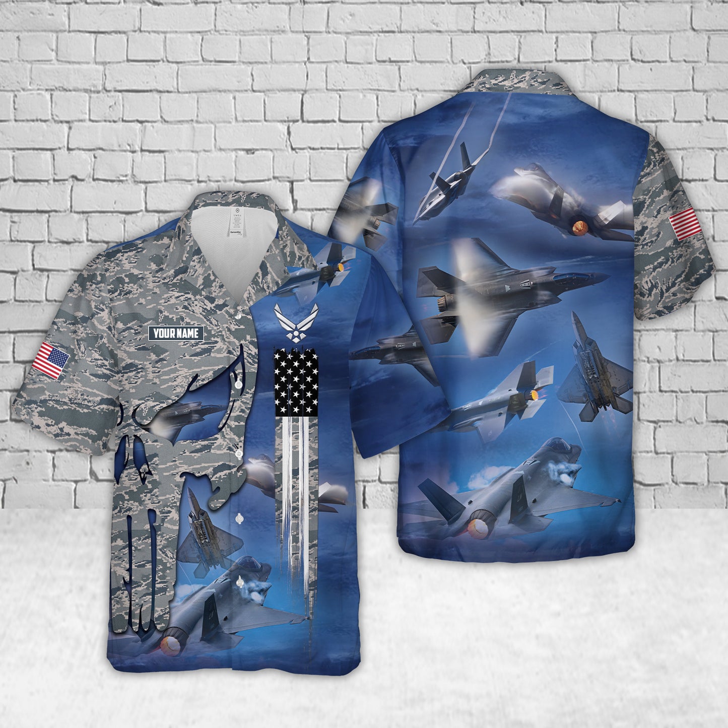 Custom Name US Air Force F-35 Lightning II Aircraft Camo Hawaiian Shirt