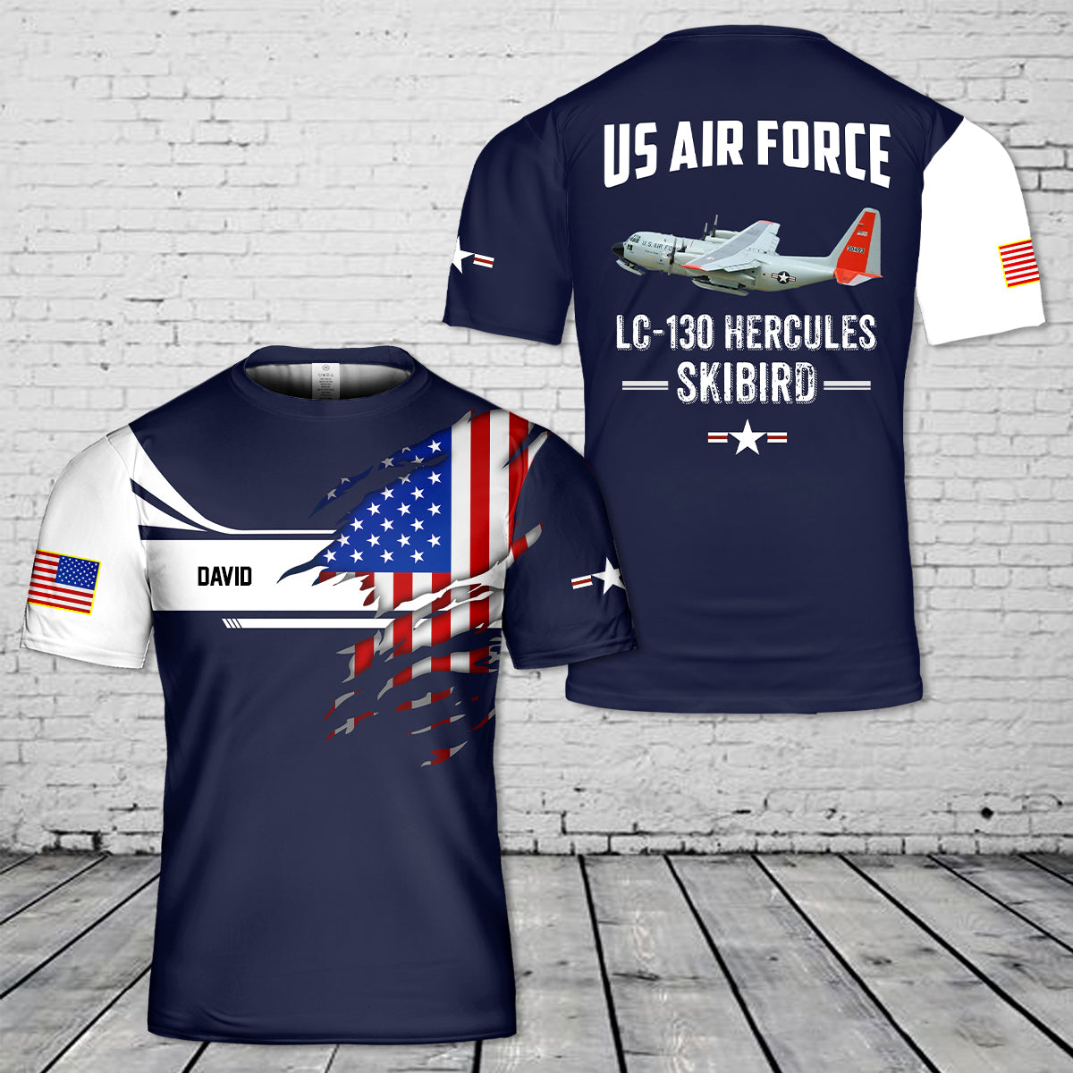Custom Name US Air Force LC-130 Hercules Skibird 3D T-Shirt