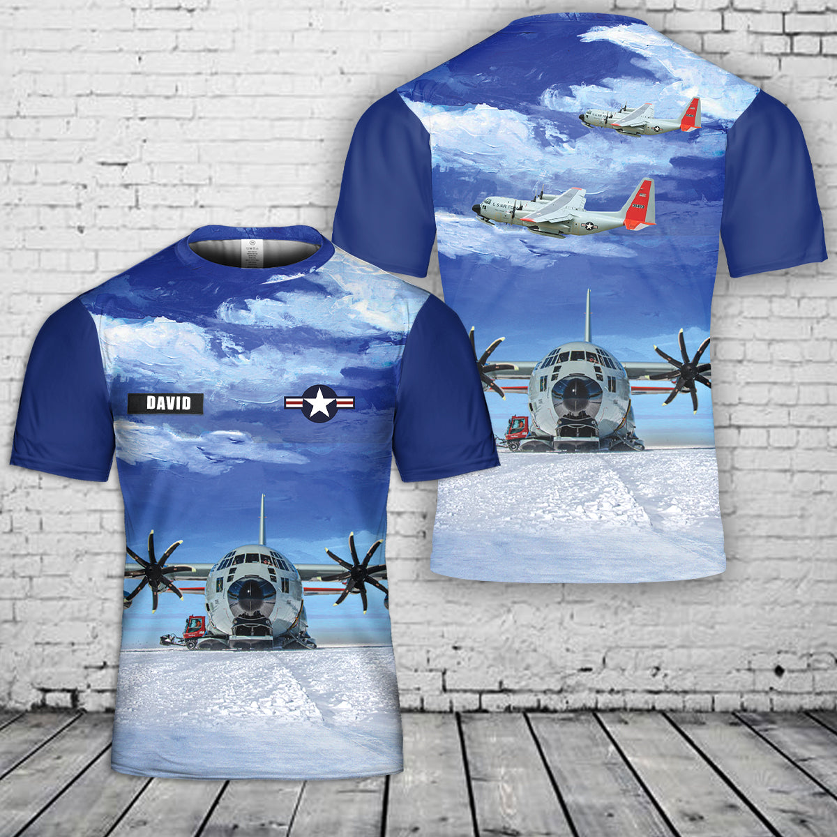 Custom Name US Air Force LC-130 Hercules Skibird 3D T-Shirt