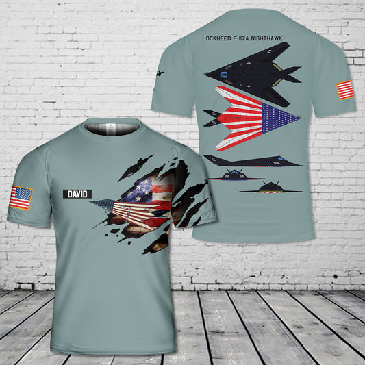 Custom Name US Air Force Lockheed F-117A Nighthawk T-Shirt 3D