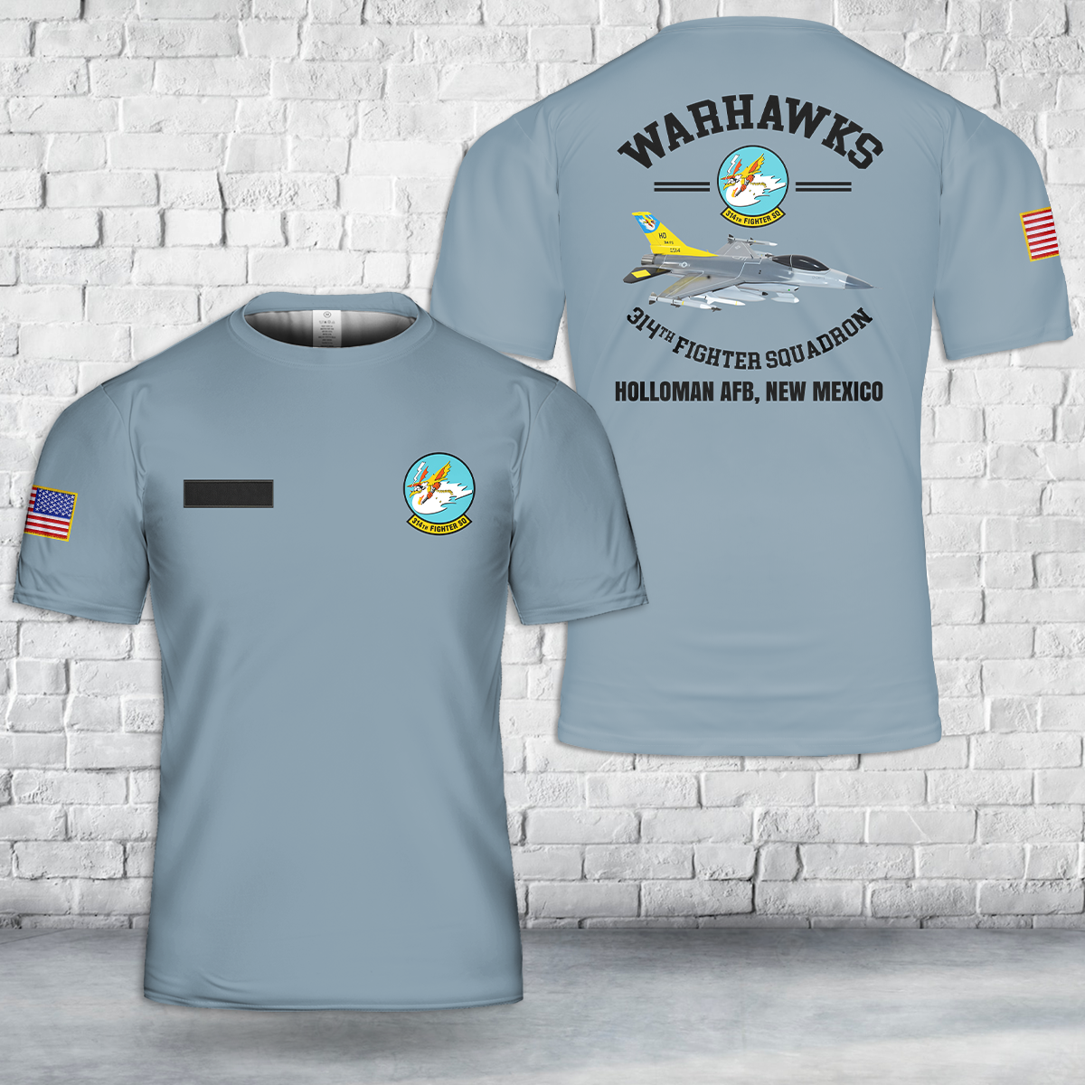 Custom Name US Air Force Lockheed Martin F-16 Fighting Falcon, 314th Fighter Squadron T-Shirt 3D