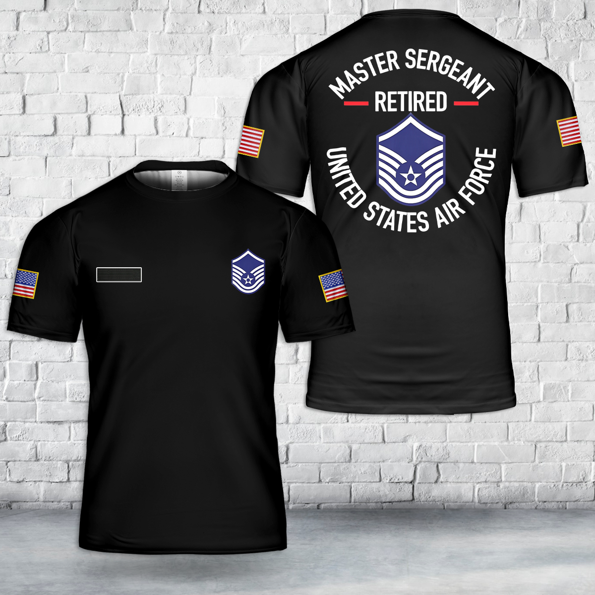 Custom Name US Air Force Master Sergeant Retired T-Shirt 3D