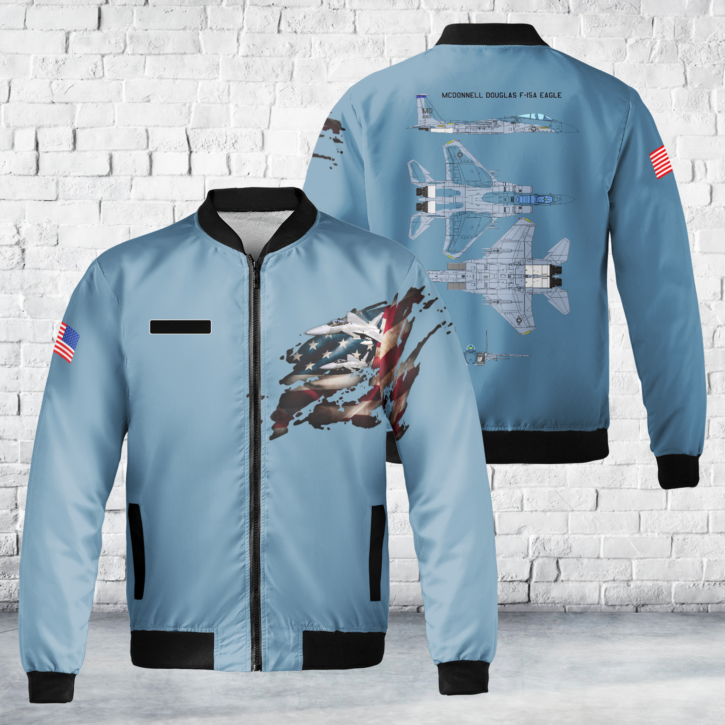 Custom Name US Air Force McDonnell Douglas F-15A Eagle AOP Fleece Bomber Jacket