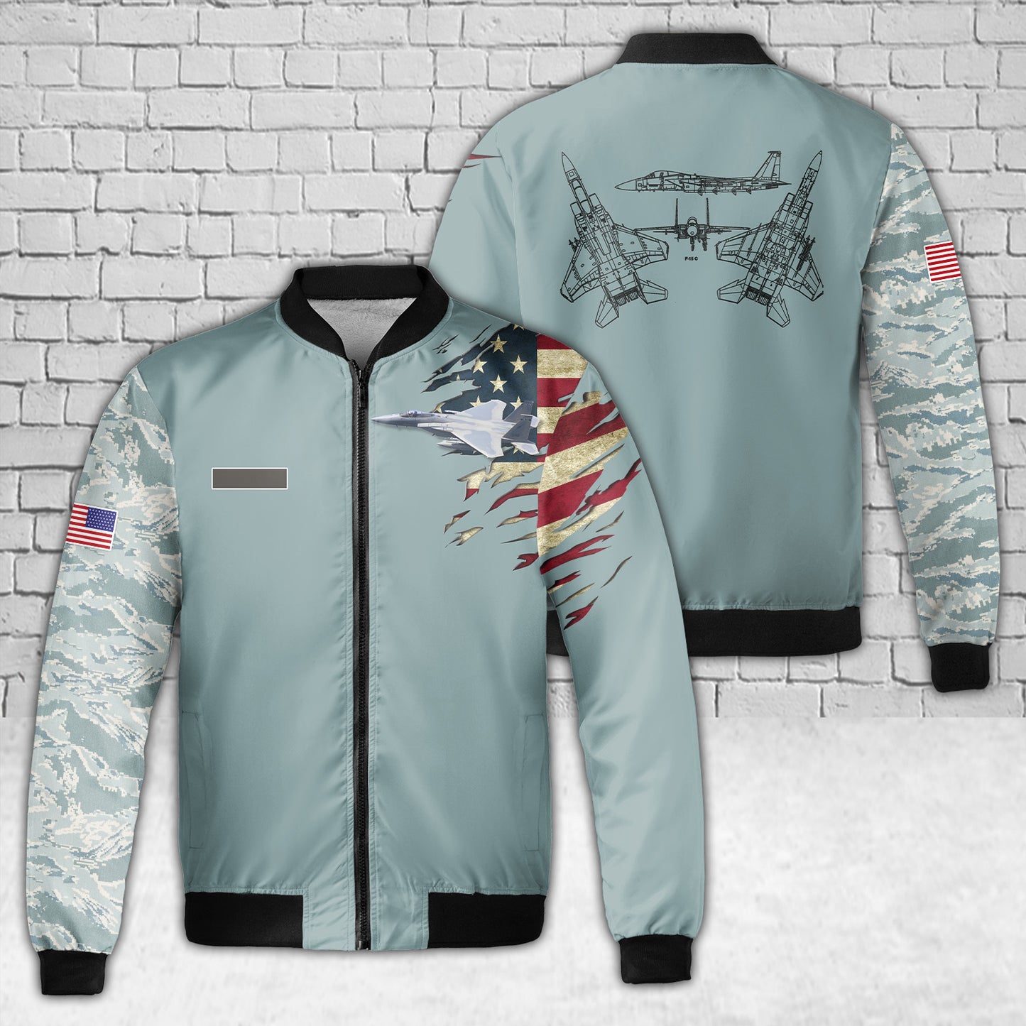 Custom Name US Air Force McDonnell Douglas F-15 Eagle AOP Fleece Bomber Jacket