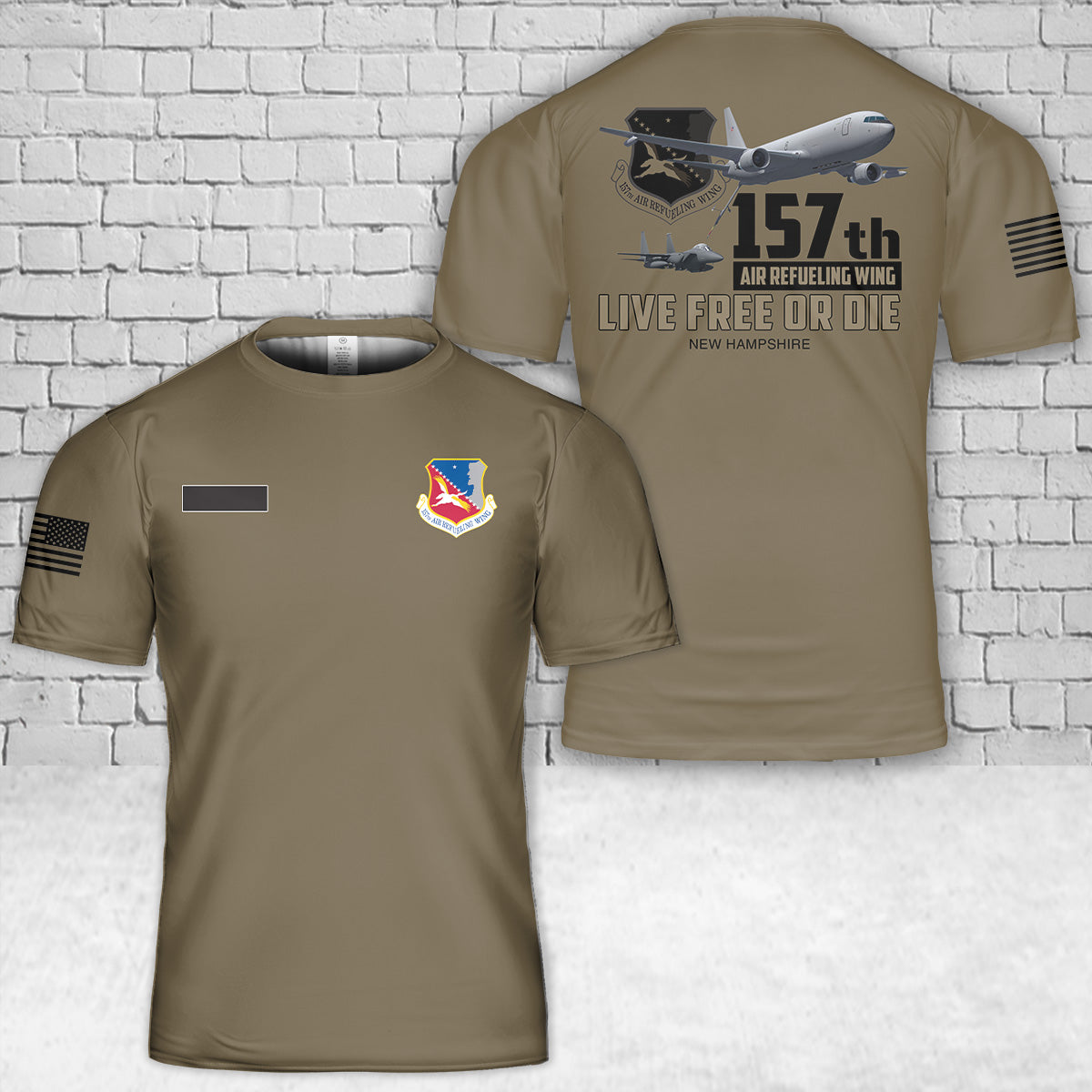 Custom Name US Air Force New Hampshire Air National Guard 157th Air Refueling Wing (157 ARW) T-Shirt 3D