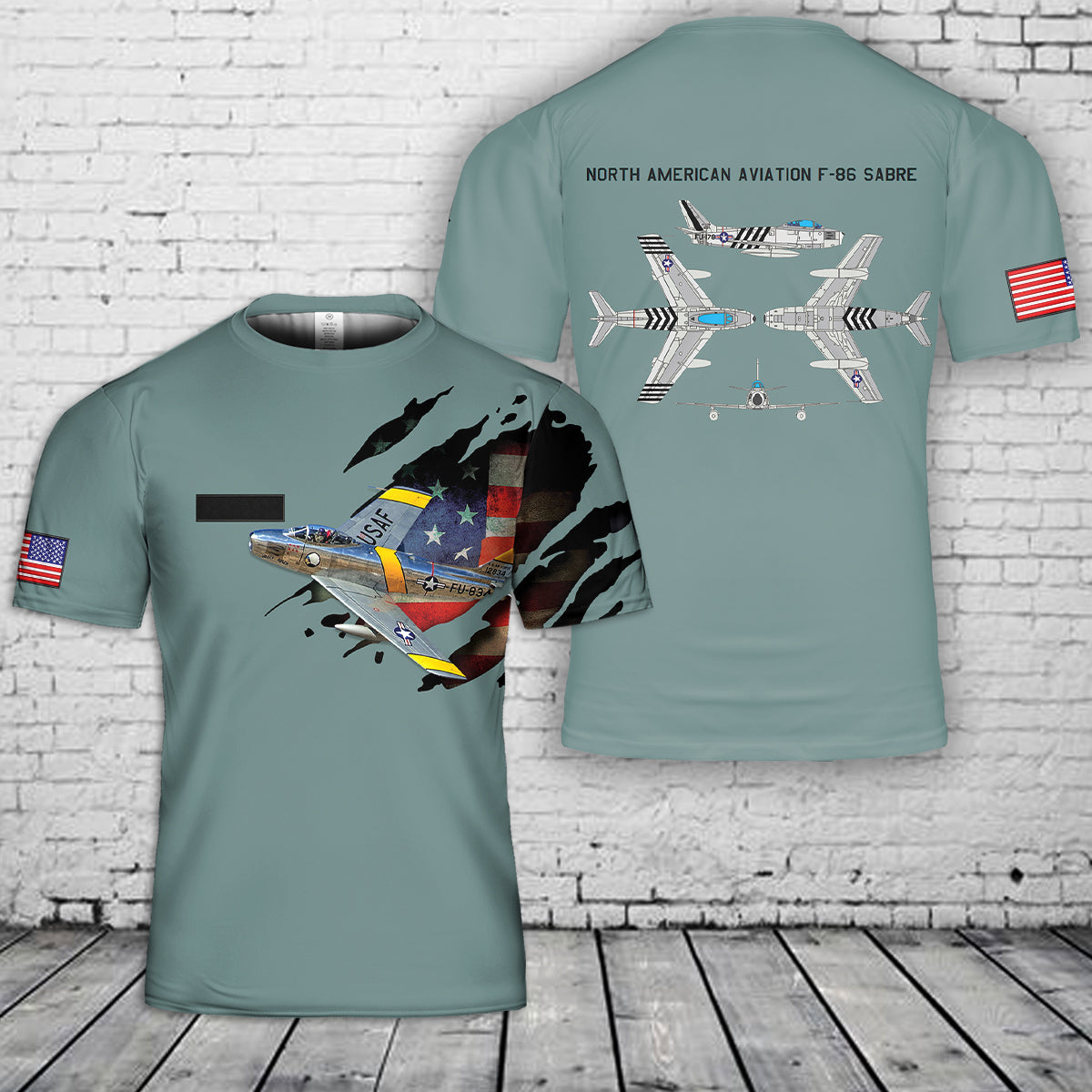 Custom Name US Air Force North American F-86 Sabre T-Shirt 3D