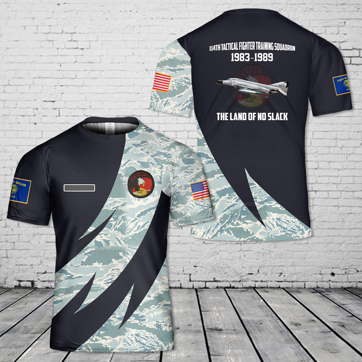 Custom Name US Air Force Oregon Air National Guard, 114th Tactical Fighter Training Squadron F-4C Phantom II T-Shirt 3D