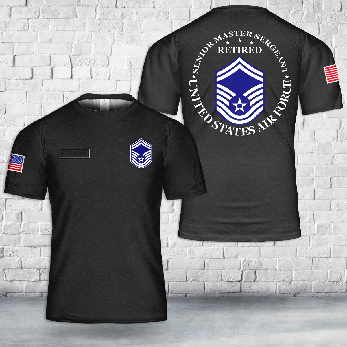 Custom Name US Air Force Senior Master Sergeant Retired T-Shirt 3D