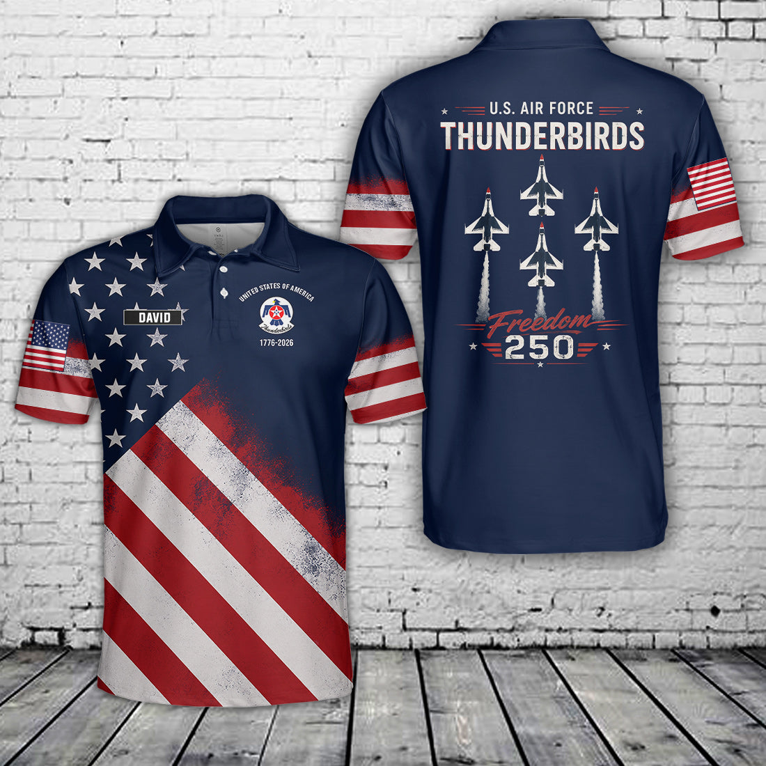 Custom Name US Air Force Thunderbird, 250th Anniversary Polo Shirt