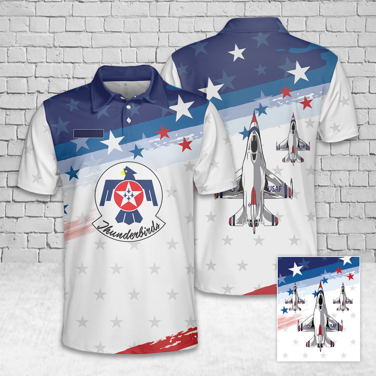 Custom Name US Air Force Thunderbirds, 4th Of July Polo Shirt