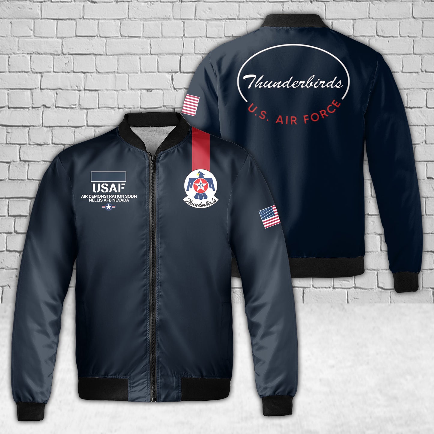 Custom Name US Air Force Thunderbirds AOP Fleece Bomber Jacket