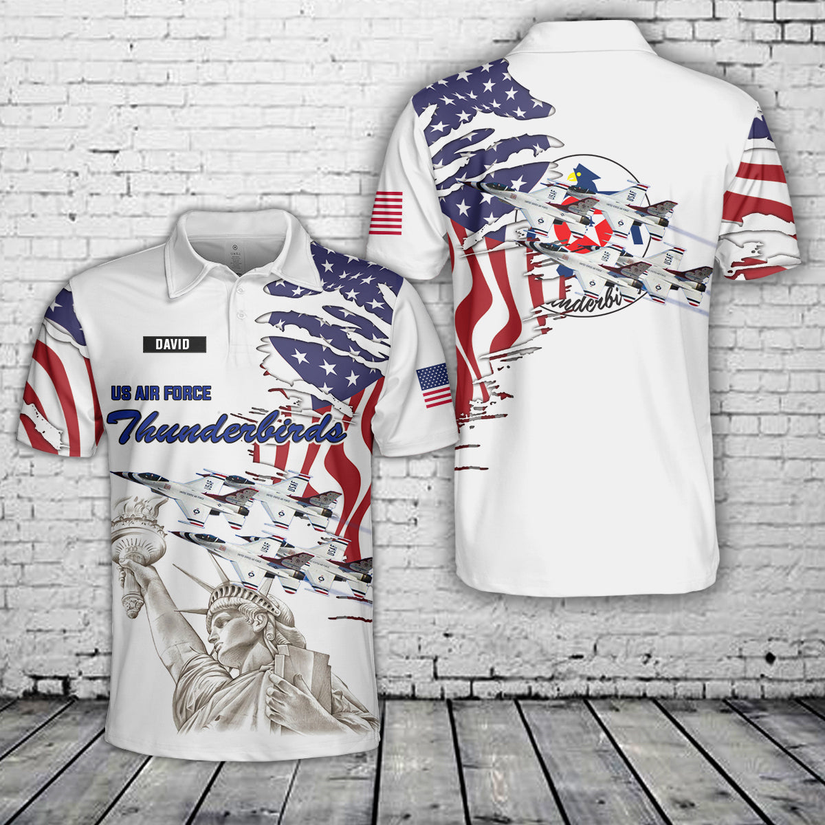 Custom Name US Air Force Thunderbirds Polo Shirt