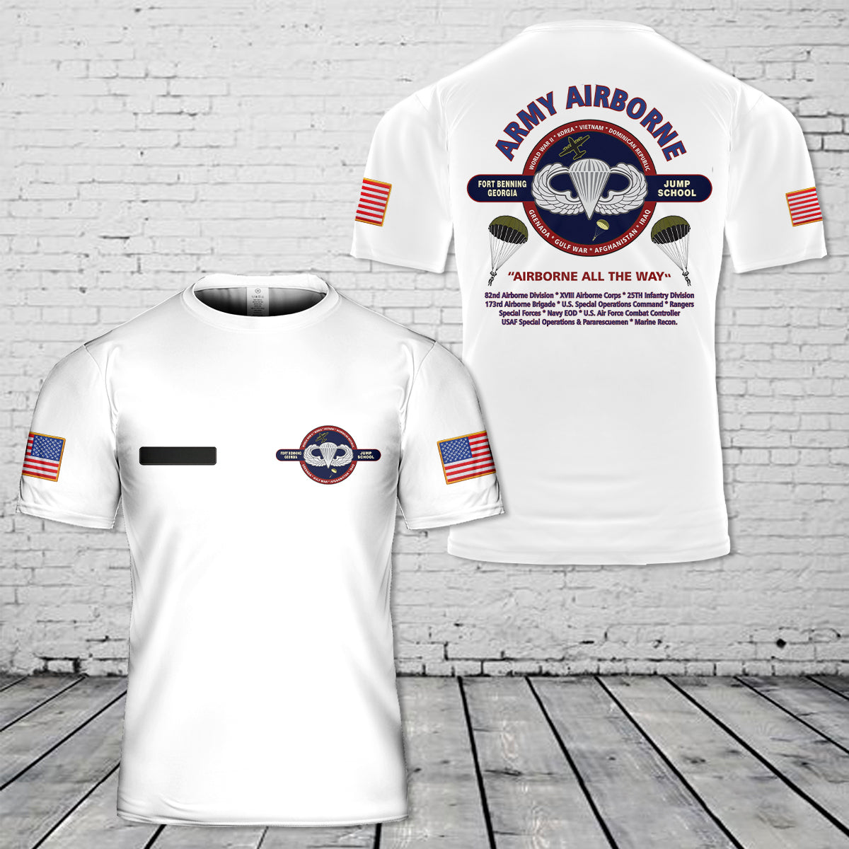 Custom Name US Airborne Fort Benning-Georgia Unit & Operations Campaign T-Shirt 3D