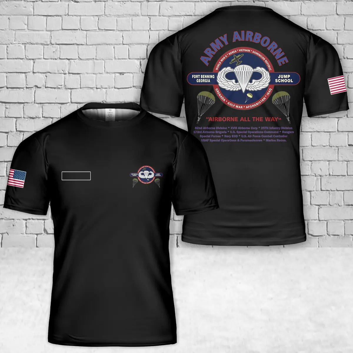 Custom Name US Airborne Fort Benning-Georgia Unit & Operations Campaign T-Shirt 3D