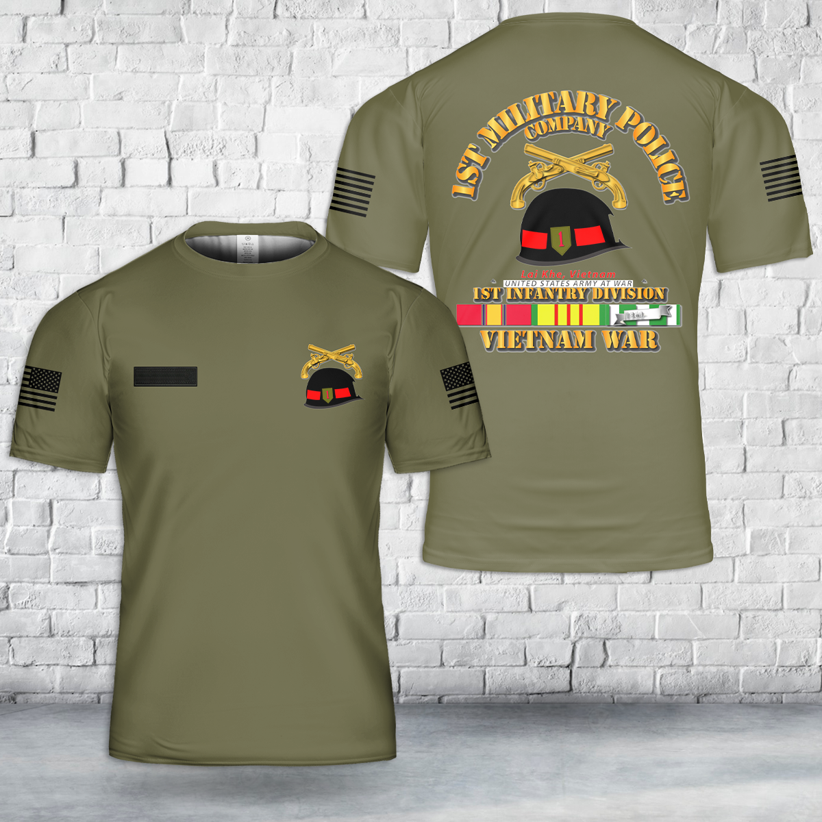 Custom Name US Army - 1st MP Company - 1st Inf Div Vietnam T-Shirt 3D