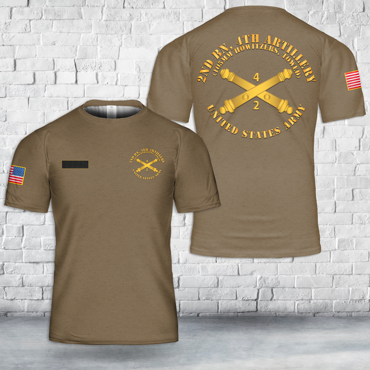 Custom Name US Army - 2nd Bn 4th Field Artillery Regt - 105mm w Arty Br T-Shirt 3D