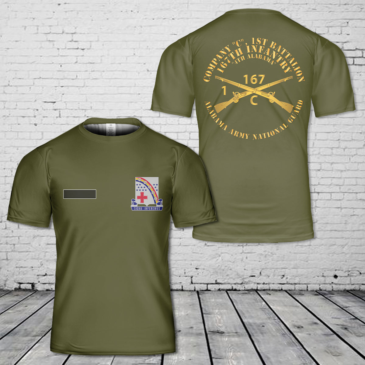 Custom Name US Army - Company C, 1st Bn, 167th Infantry - 4th Alabama, Alabama National Guard T-Shirt 3D