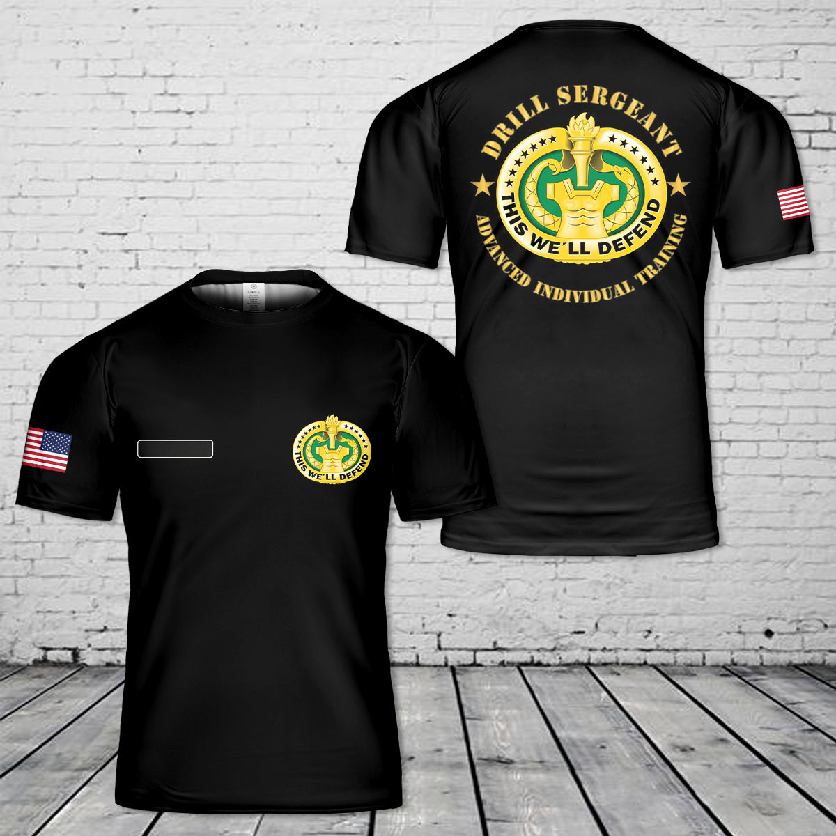 Custom Name US Army - Drill Sgt Badge - Advanced Individual Training T-Shirt 3D