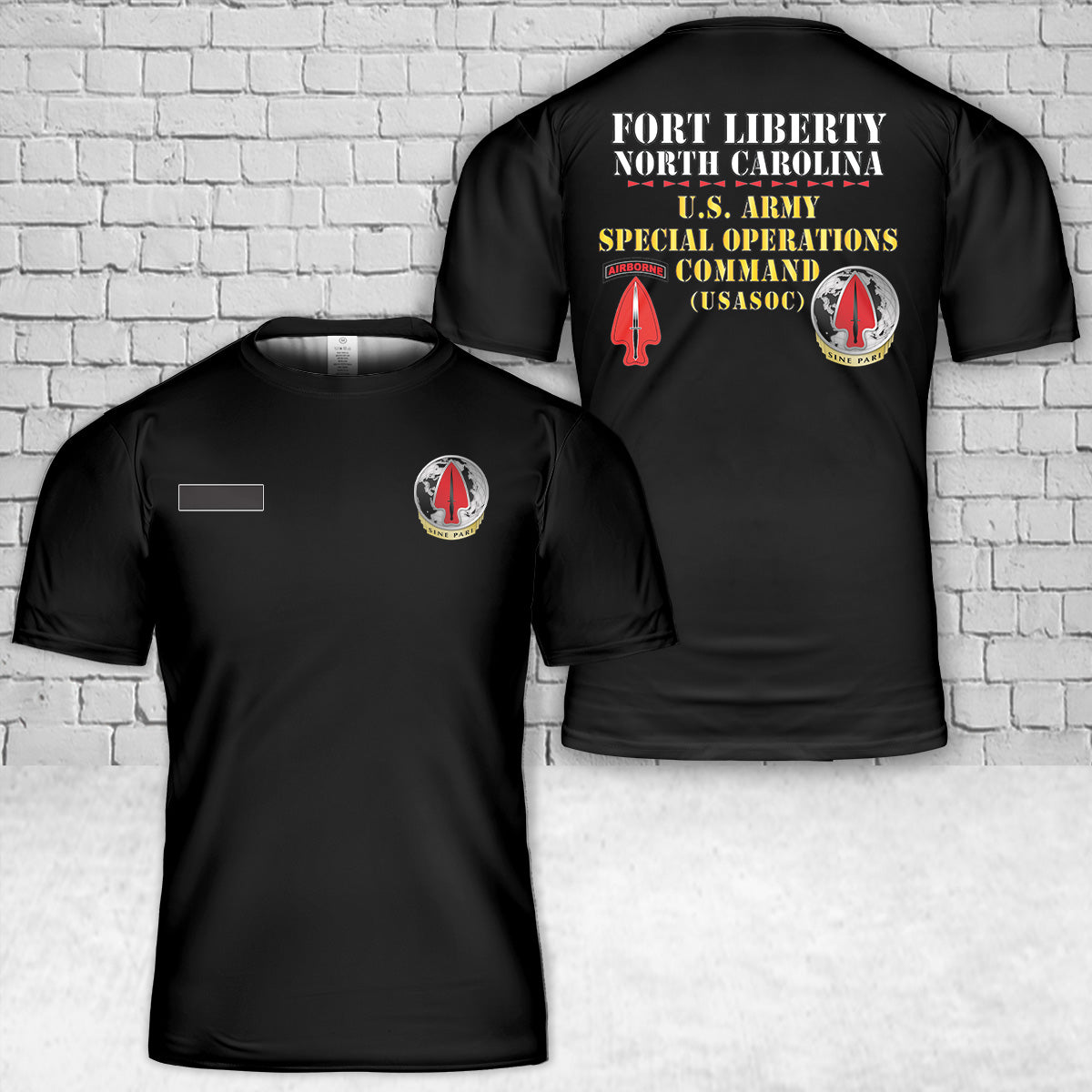 Custom Name US Army - Fort Liberty North Carolina - US Army Special Operations Command (USASOC) T-Shirt 3D