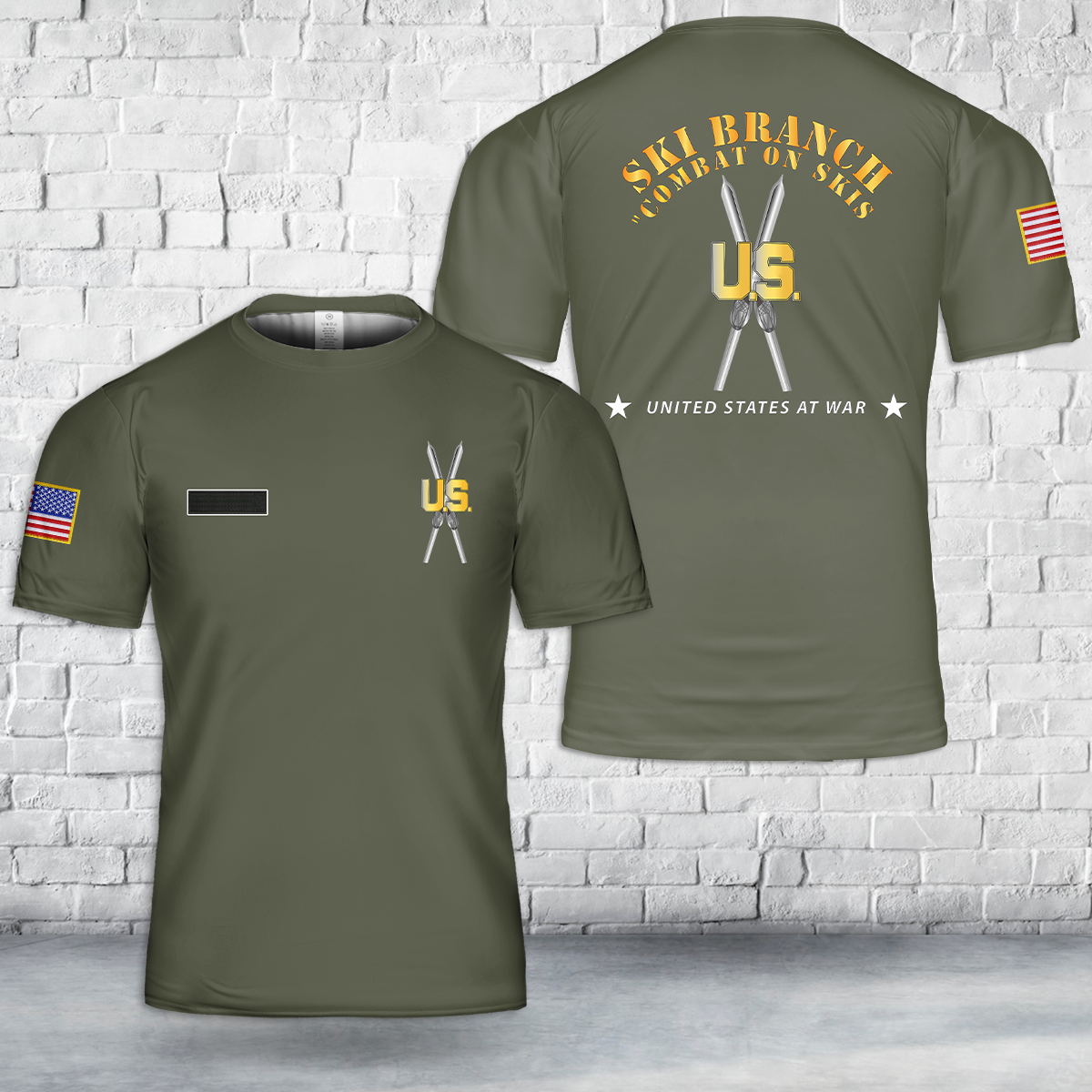 Custom Name US Army - Ski Branch - Combat on Skis T-Shirt 3D