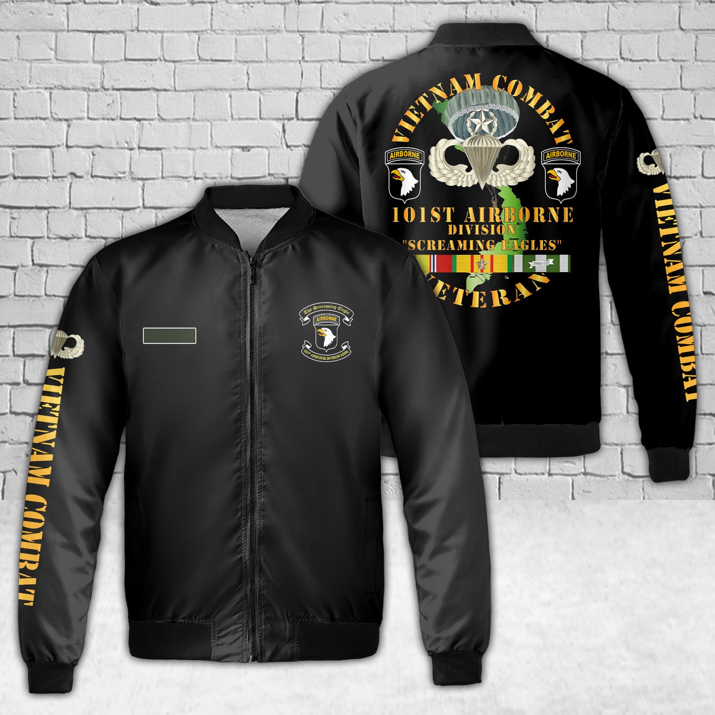 Custom Name US Army - Vietnam Combat Veteran w 101st Airborne Div AOP Fleece Bomber Jacket