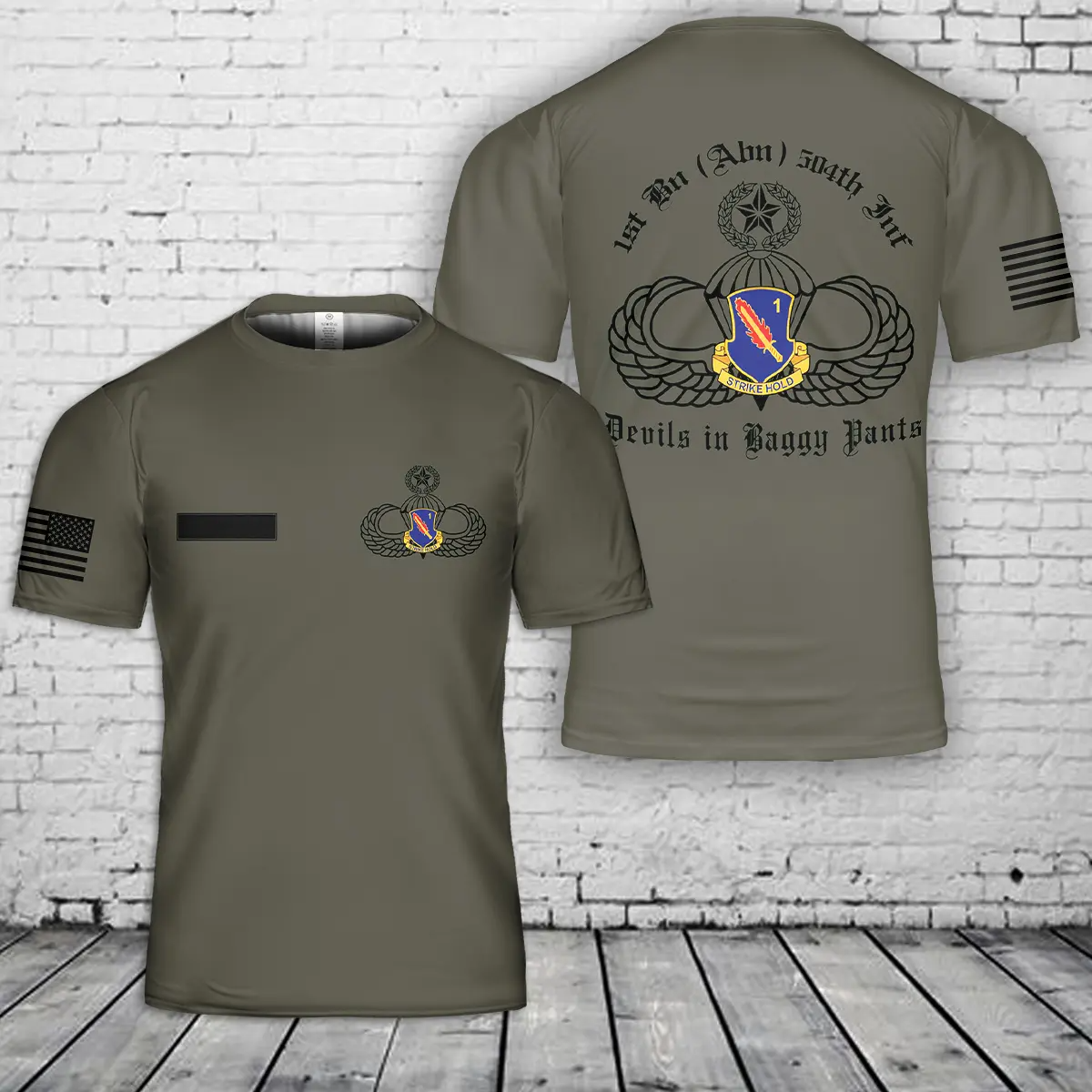 Custom Name US Army 1-504th Infantry Regiment 82nd Airborne Division T-Shirt 3D